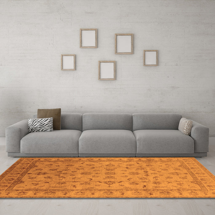 Machine Washable Oriental Orange Industrial Area Rugs in a Living Room, wshurb701org