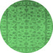 Round Machine Washable Oriental Emerald Green Industrial Area Rugs, wshurb701emgrn