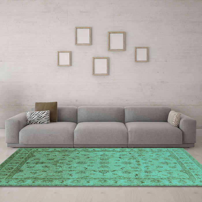 Machine Washable Oriental Turquoise Industrial Area Rugs in a Living Room,, wshurb701turq