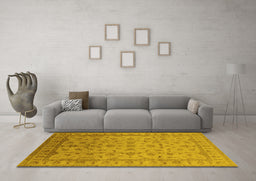 Machine Washable Oriental Yellow Industrial Rug in a Living Room, wshurb701yw