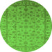 Round Machine Washable Oriental Green Industrial Area Rugs, wshurb701grn