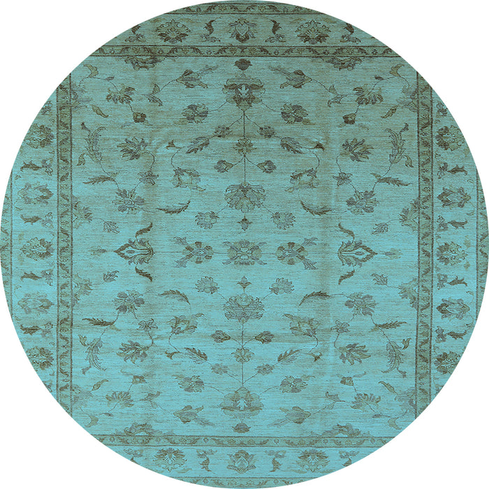 Round Machine Washable Oriental Light Blue Industrial Rug, wshurb701lblu