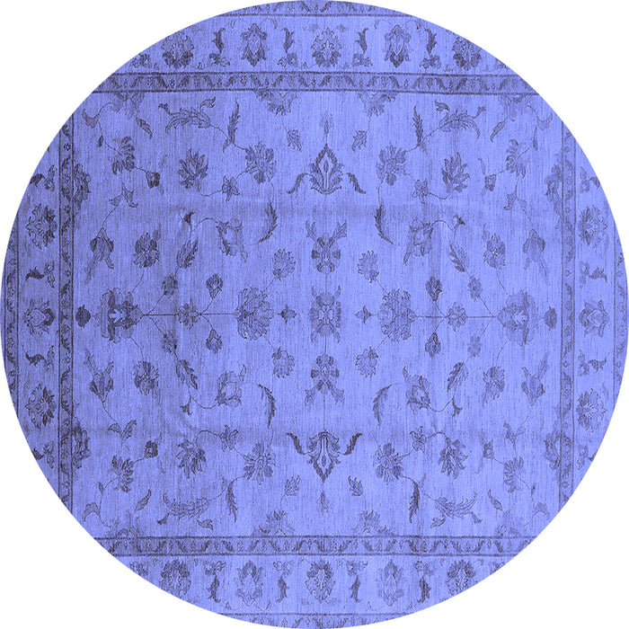 Round Machine Washable Oriental Blue Industrial Rug, wshurb701blu
