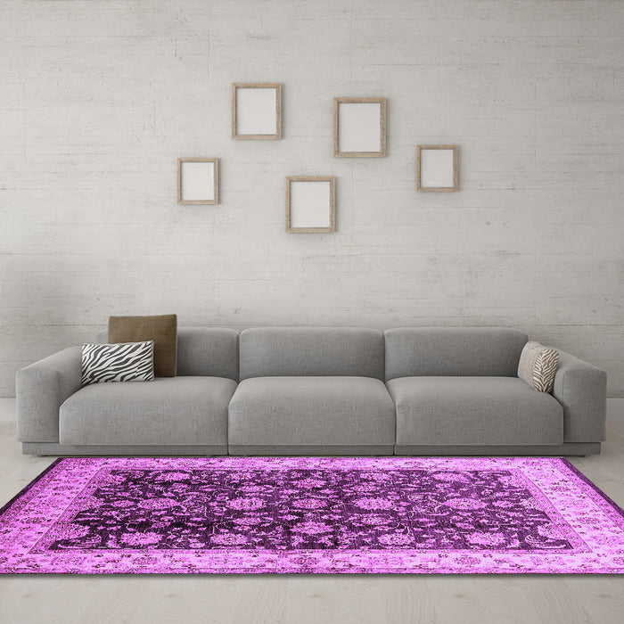 Machine Washable Oriental Purple Traditional Area Rugs in a Living Room, wshurb702pur