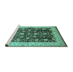 Sideview of Machine Washable Oriental Turquoise Traditional Area Rugs, wshurb702turq