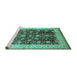 Sideview of Machine Washable Oriental Turquoise Traditional Area Rugs, wshurb702turq