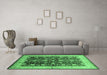 Machine Washable Oriental Emerald Green Traditional Area Rugs in a Living Room,, wshurb702emgrn