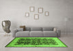 Machine Washable Oriental Green Traditional Area Rugs in a Living Room,, wshurb702grn