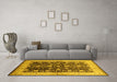 Machine Washable Oriental Yellow Traditional Rug in a Living Room, wshurb702yw