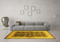 Machine Washable Oriental Yellow Traditional Rug, wshurb702yw