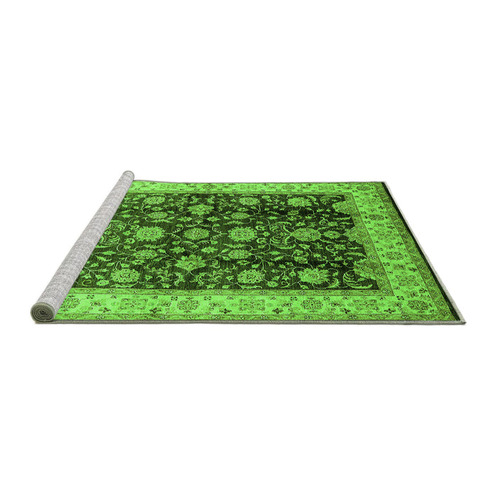 Sideview of Machine Washable Oriental Green Traditional Area Rugs, wshurb702grn