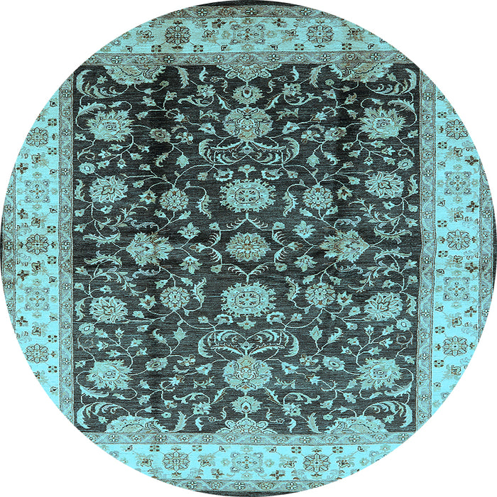 Round Oriental Light Blue Traditional Rug, urb702lblu
