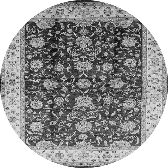 Round Machine Washable Oriental Gray Traditional Rug, wshurb702gry
