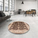 Round Mid-Century Modern Red Brown Oriental Rug in a Office, urb702