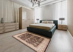 Mid-Century Modern Red Brown Oriental Rug in a Bedroom, urb702