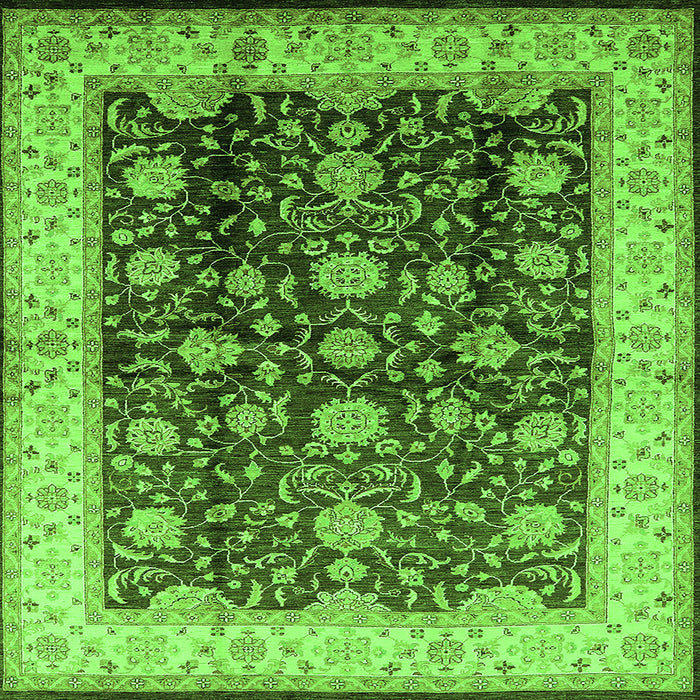 Square Machine Washable Oriental Green Traditional Area Rugs, wshurb702grn
