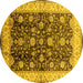 Round Machine Washable Oriental Yellow Traditional Rug, wshurb702yw