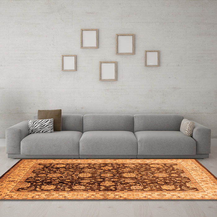 Machine Washable Oriental Orange Traditional Area Rugs in a Living Room, wshurb702org