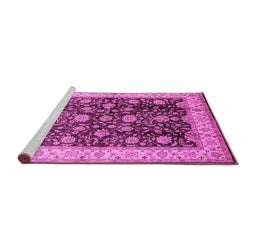 Sideview of Machine Washable Oriental Pink Traditional Rug, wshurb702pnk
