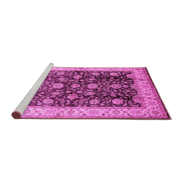 Sideview of Machine Washable Oriental Pink Traditional Rug, wshurb702pnk