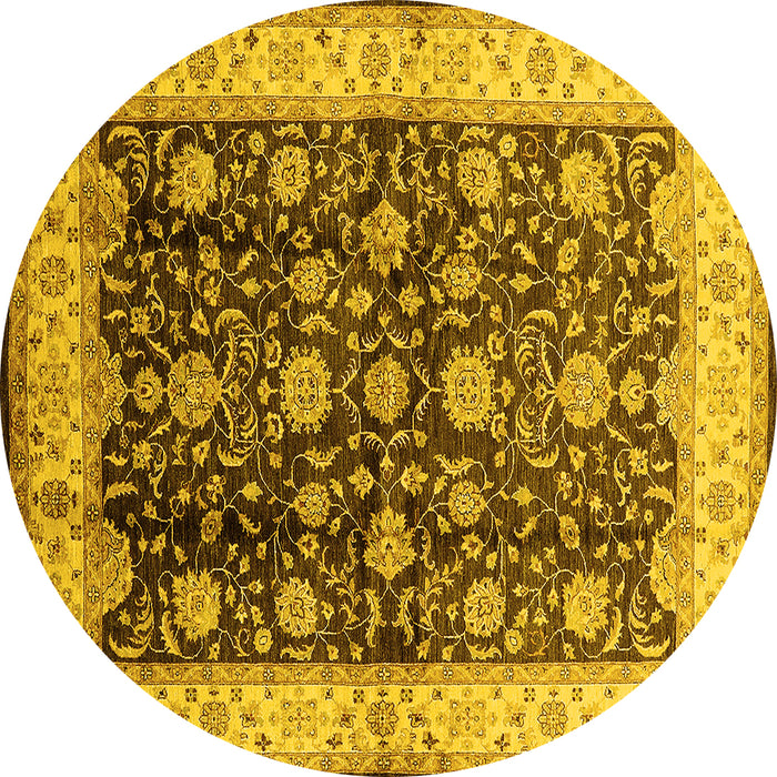 Round Oriental Yellow Traditional Rug, urb702yw