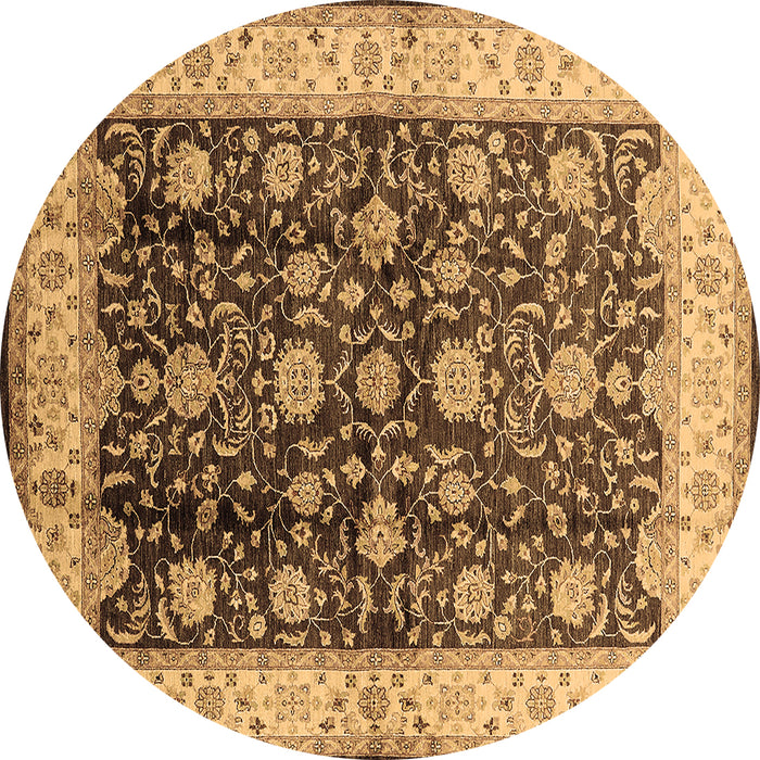 Round Oriental Brown Traditional Rug, urb702brn