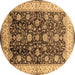 Round Oriental Brown Traditional Rug, urb702brn