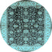 Round Machine Washable Oriental Light Blue Traditional Rug, wshurb702lblu