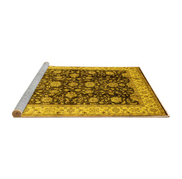 Sideview of Machine Washable Oriental Yellow Traditional Rug, wshurb702yw