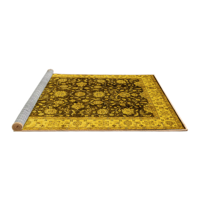 Sideview of Machine Washable Oriental Yellow Traditional Rug, wshurb702yw