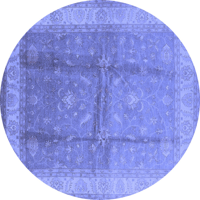 Round Machine Washable Oriental Blue Traditional Rug, wshurb703blu