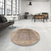 Round Machine Washable Industrial Modern Dark Almond Brown Rug in a Office, wshurb703