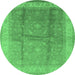 Round Oriental Emerald Green Traditional Rug, urb703emgrn