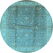 Round Oriental Light Blue Traditional Rug, urb703lblu