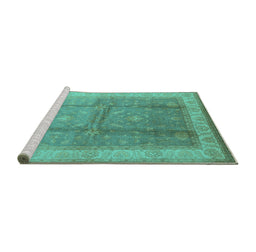 Sideview of Machine Washable Oriental Turquoise Traditional Area Rugs, wshurb703turq
