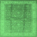 Square Machine Washable Oriental Emerald Green Traditional Area Rugs, wshurb703emgrn