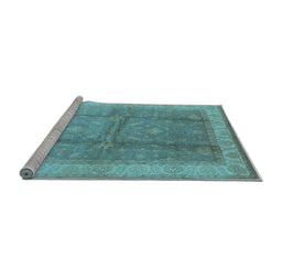 Sideview of Machine Washable Oriental Light Blue Traditional Rug, wshurb703lblu