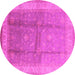 Round Machine Washable Oriental Pink Traditional Rug, wshurb703pnk