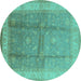 Round Oriental Turquoise Traditional Rug, urb703turq