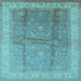 Square Machine Washable Oriental Light Blue Traditional Rug, wshurb703lblu