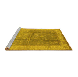 Sideview of Machine Washable Oriental Yellow Traditional Rug, wshurb703yw