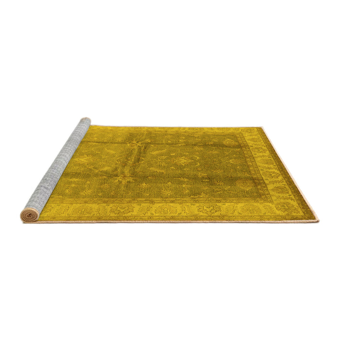 Sideview of Machine Washable Oriental Yellow Traditional Rug, wshurb703yw