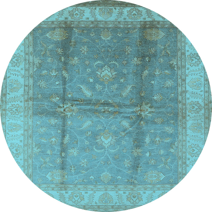 Round Machine Washable Oriental Light Blue Traditional Rug, wshurb703lblu
