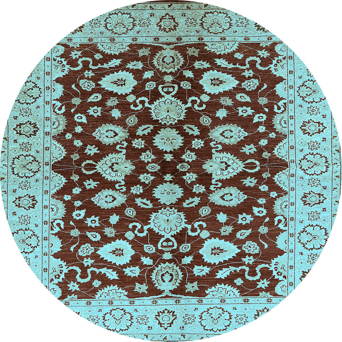 Round Machine Washable Oriental Light Blue Traditional Rug, wshurb704lblu