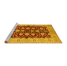 Sideview of Machine Washable Oriental Yellow Traditional Rug, wshurb704yw