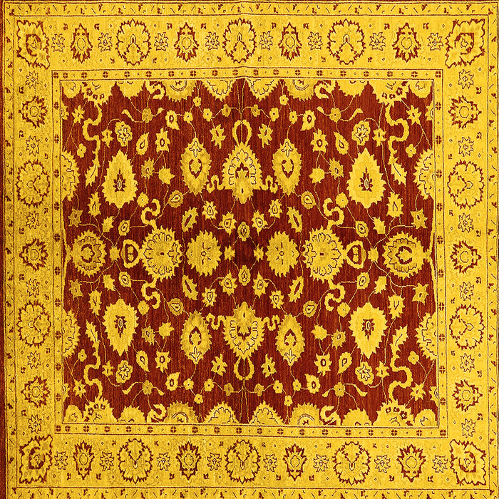 Square Machine Washable Oriental Yellow Traditional Rug, wshurb704yw