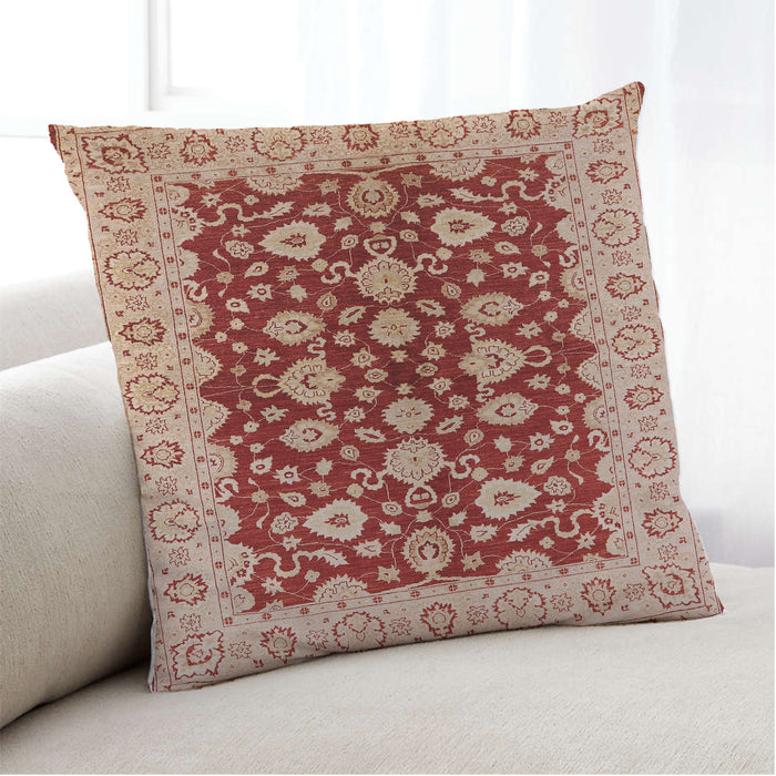 Lifestyle Image of Mid-Century Modern Urban Square Pastel Orange Throw Pillow, 18 inch by 18 inch, pwurb704