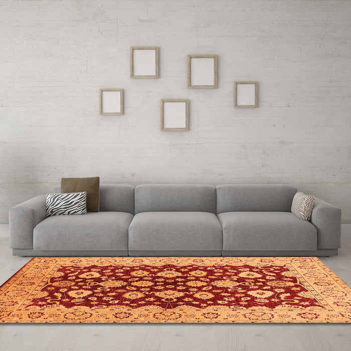 Machine Washable Oriental Orange Traditional Area Rugs in a Living Room, wshurb704org