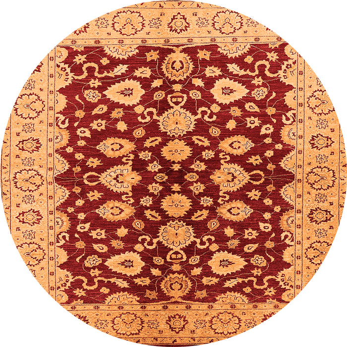 Round Machine Washable Oriental Orange Traditional Area Rugs, wshurb704org