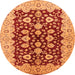 Round Machine Washable Oriental Orange Traditional Area Rugs, wshurb704org